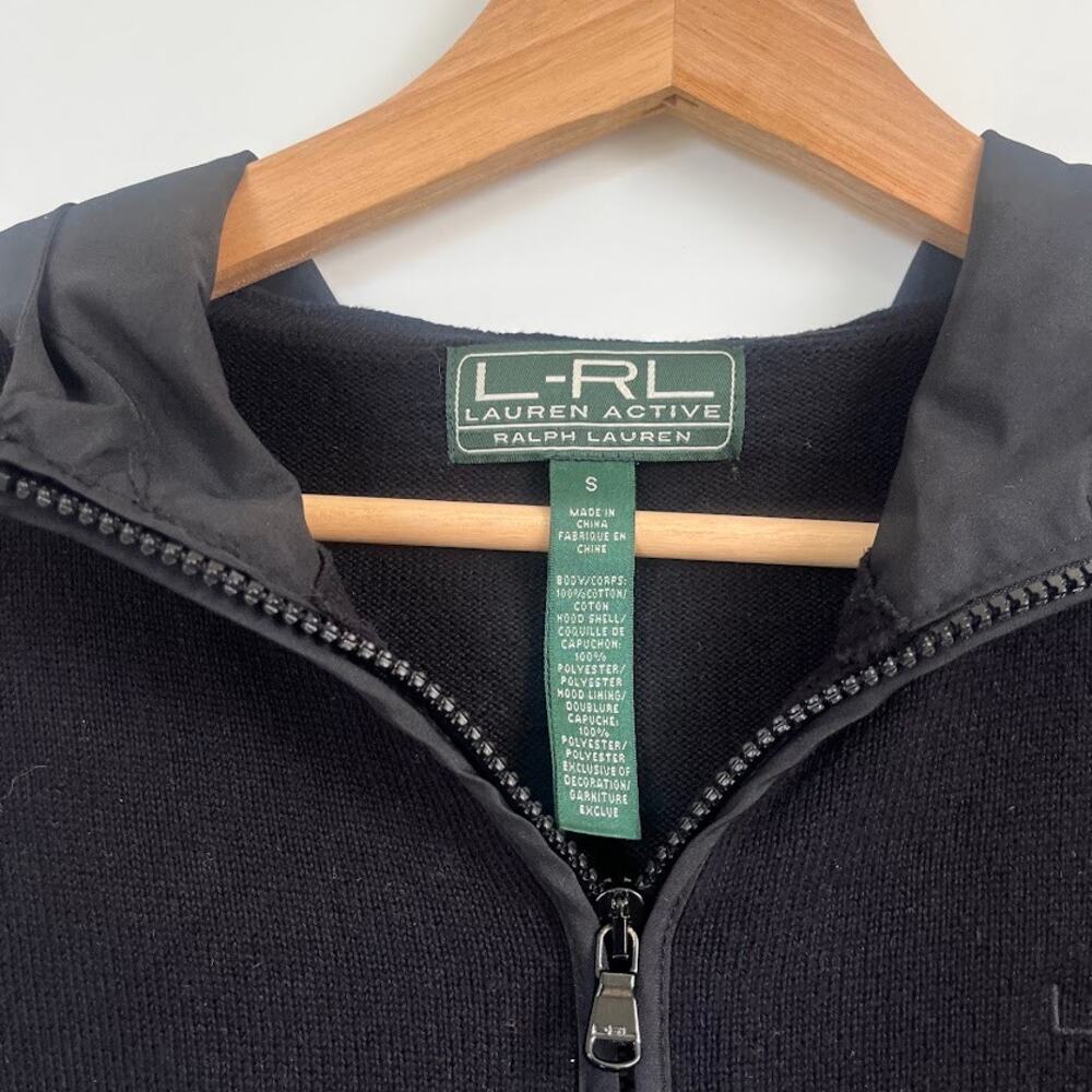 Lauren Ralph Lauren LRL Active Black Hooded Track Jacket Red White Stripe